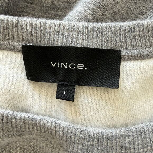 Vince Gray Color Block Raglan Long Sleeve Crewneck Wool Blend Mens Sweater Sz L - Picture 4 of 8
